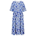 thumbnail image 4 of Edvintorg Womens Dresses Summer Casual Round Neck Short Sleeve Folding Floral Dress with Pocket Vacation Dresses for Women 2025, 4 of 5
