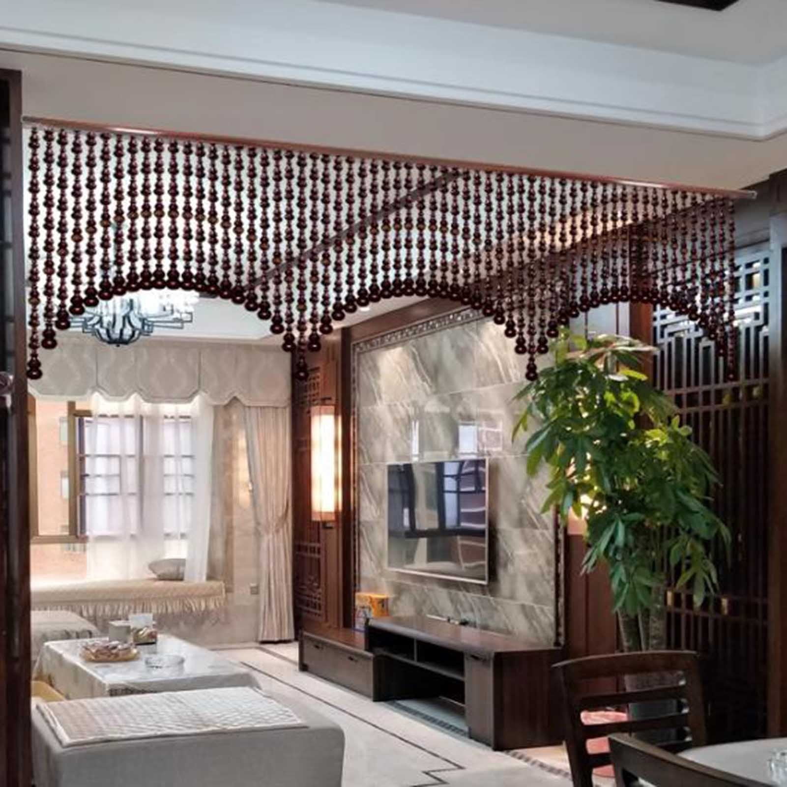 Wood Beaded Curtains for Doorway,Handmade Wooden Rustic Divider Strip Tassel Beads Curtain Wall Hanging Strings Panel Decoration For Living Room Bedroom Decor