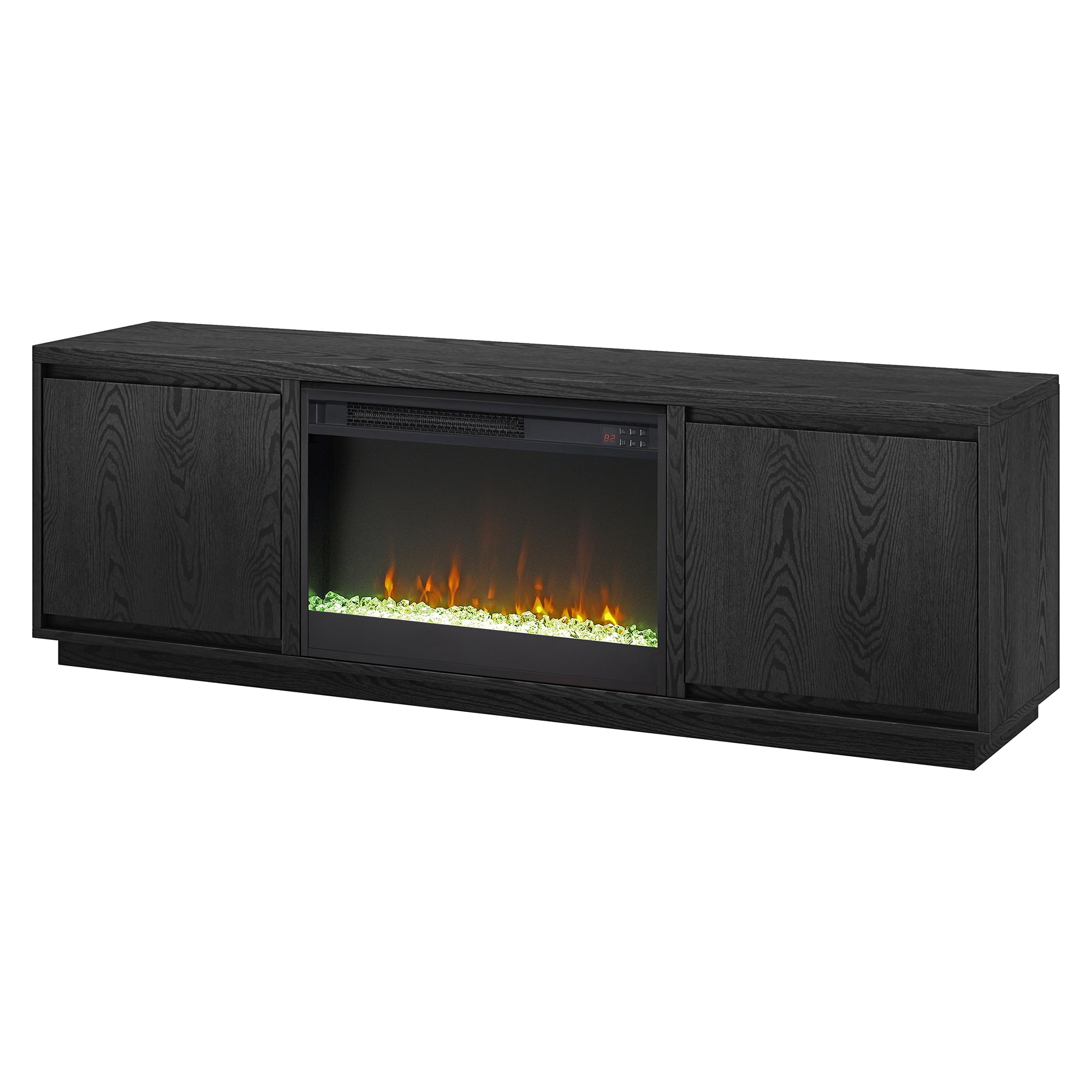 Presque Rectangular TV Stand with 26" Crystal Fireplace for TV's up to 75" in Black Grain