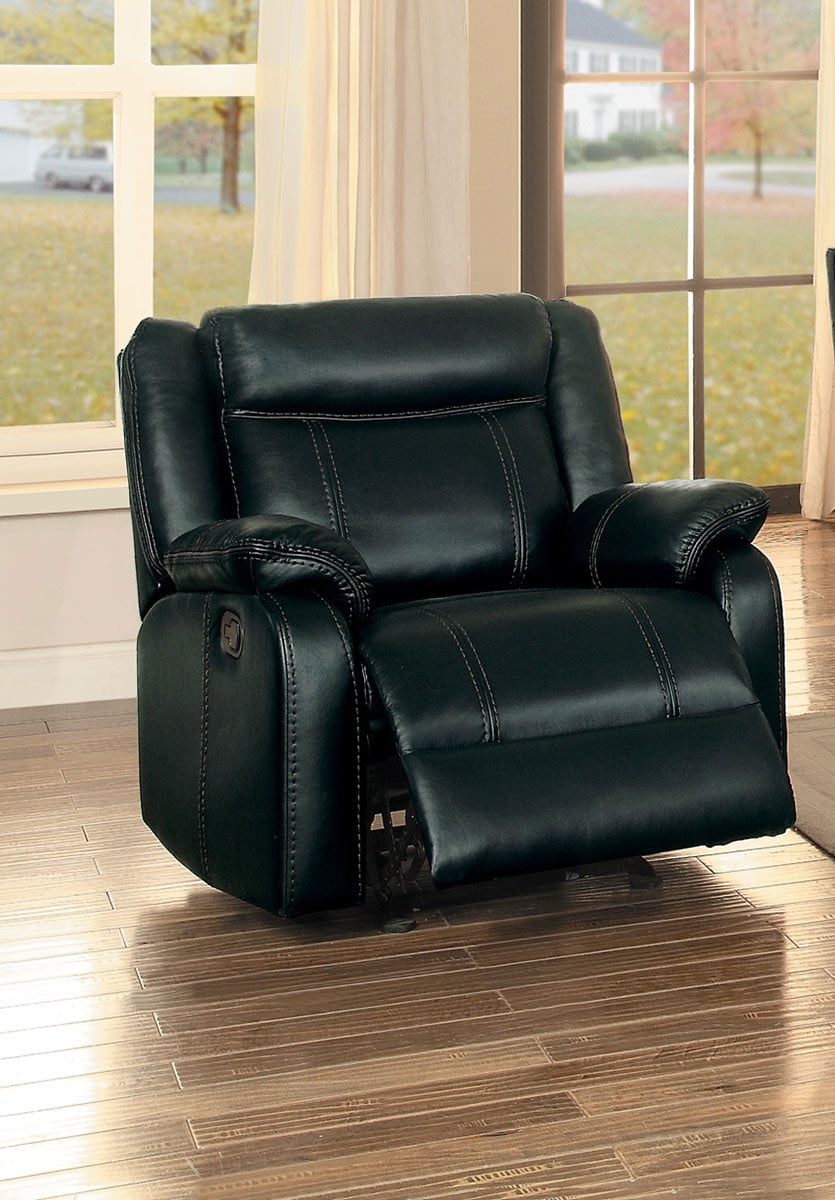 Leatherette Upholstered Glider Recliner Chair, Black Finish