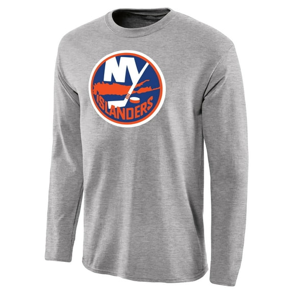 Men's Ash New York Islanders Team Primary Logo Long Sleeve T-Shirt