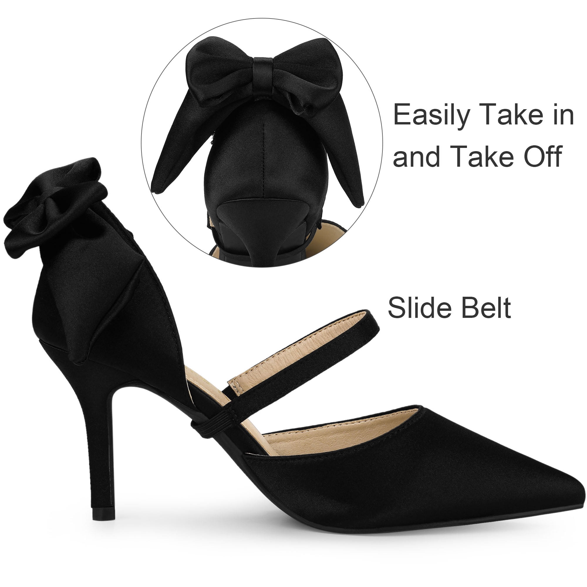 DARING DIVA Women's Pointed Toe Bow Satin Stiletto Heels Pumps Black 9