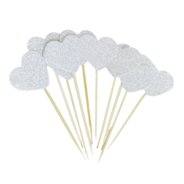 Advancent 30 Uds. De palillos de cóctel de frutas con cuentas de corazón de bambú, decoraciones para palillos de dientes Decoración del hogar Plata helada