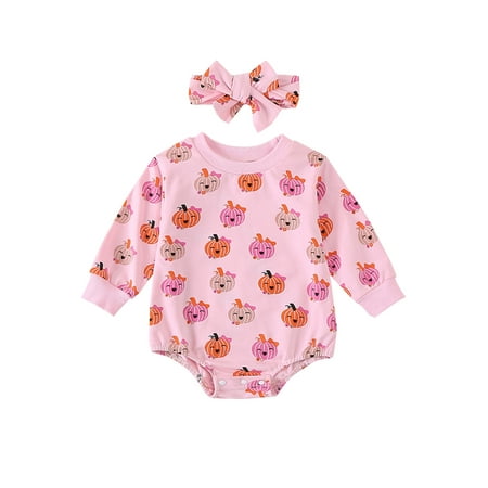 

Kupretty Baby Girl Halloween Outfit Bow Pumpkin Sweatshirt Romper Headband