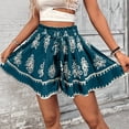 thumbnail image 7 of Women's Boho Printed Shorts High Waist Elastic Drawstring Flowy Casual Summer Outfit Loose Fit Wide Leg Lounge Beach Vacation Festival Streetwear Blue S, 7 of 7