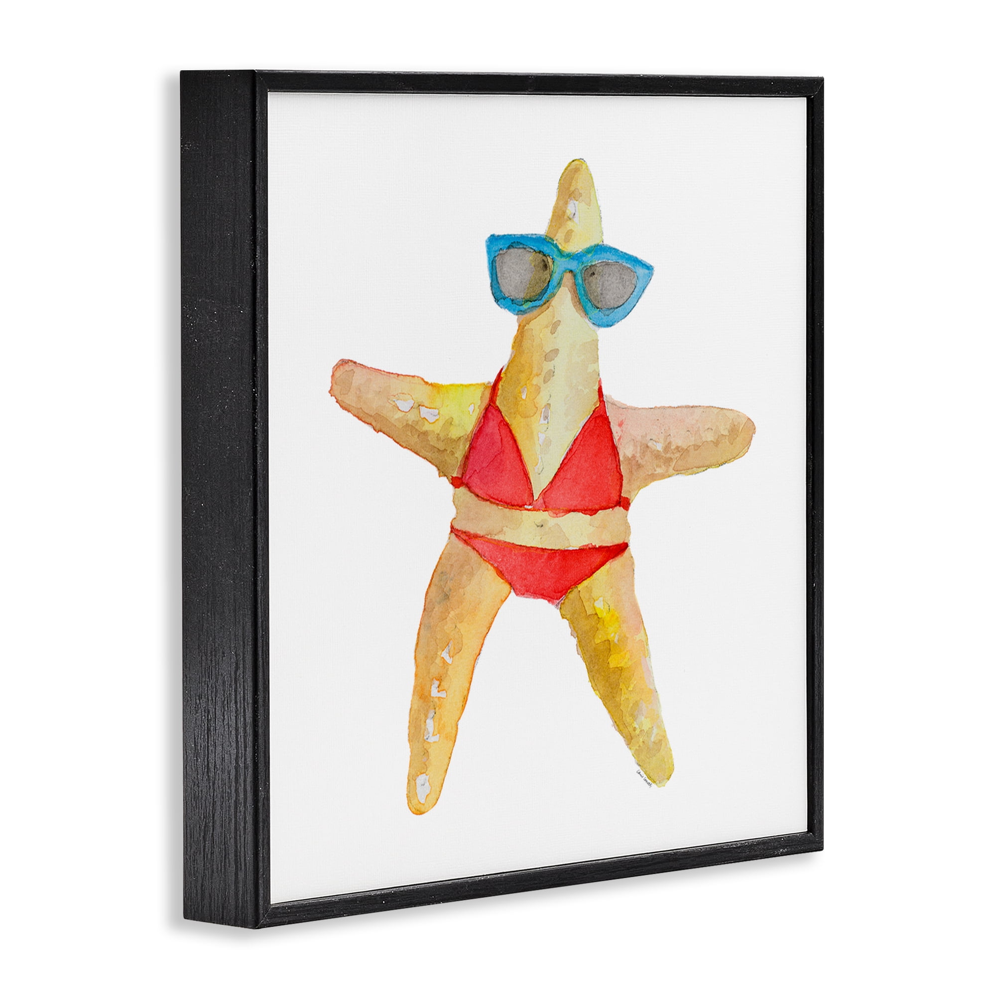 Stupell Industries Fun Swimsuit Starfish Novelty Painting Black Framed Art Print Wall Art, 17 x 17