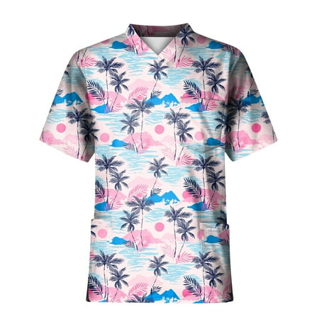 

Strungten Plus Size Printed Scrub Tops For Men s Cross V-Neck Short Sleeve Fun T-Shirts Workwear Tee With Pockets mens dress shirts