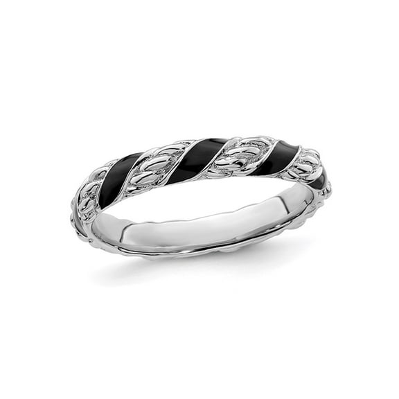 Black Enamel Band Ring in Polished Sterling Silver