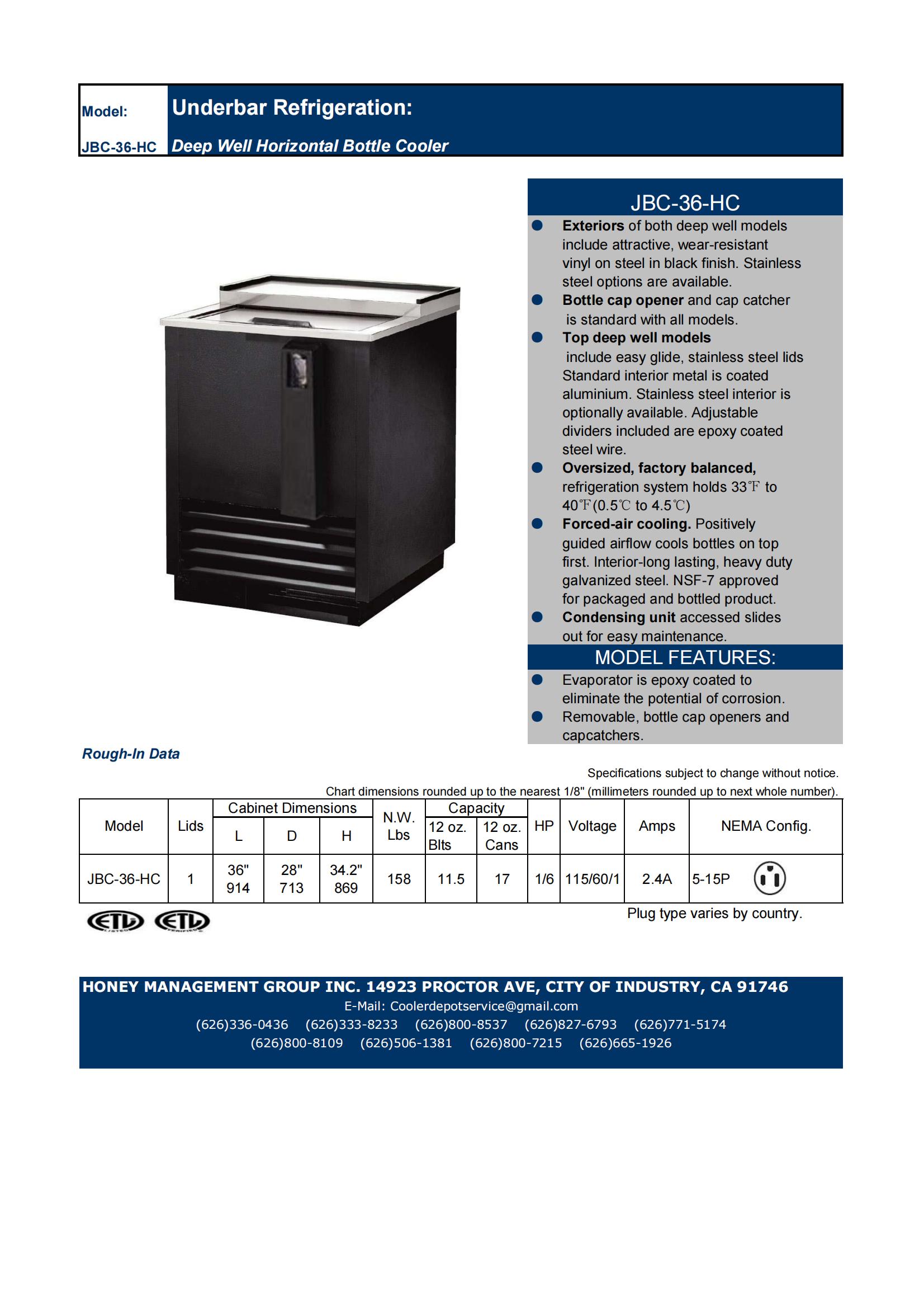 36 in. Horizontal Bottle Cooler Deep Well, Commerical Beer Bottle Refrigerator Stainless Steel Top Lid