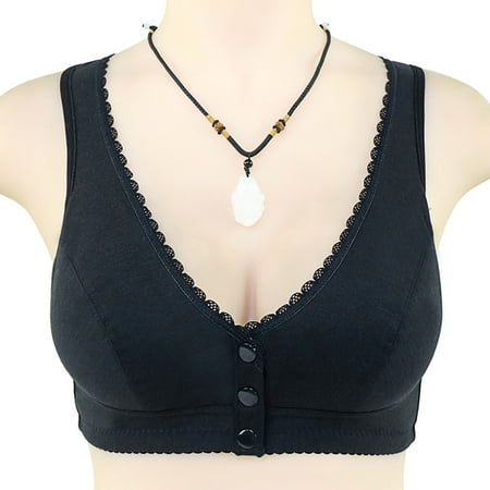 knqrhpse Push Up Bra Bras for Women No Underwire Daisy Bras For Older 2024 Comfortable Convenient Front Closure Button Cotton Bras For Seniors No Underwire Bras Wireless Bras Minimizer Bra Black S
