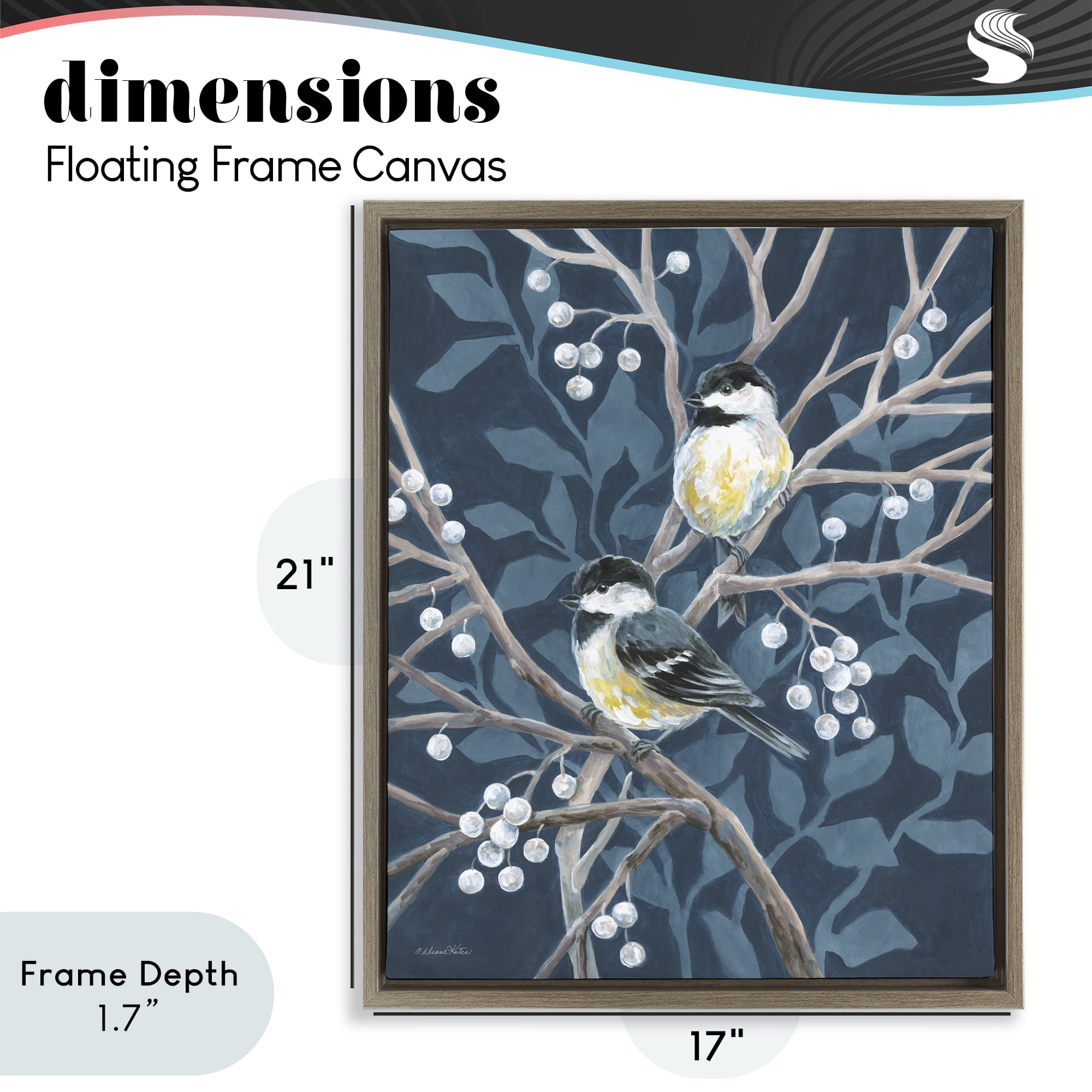 Stupell Industries Chickadees on Winter Berries Brown Framed Floater Canvas Wall Art, design by Diane Kater