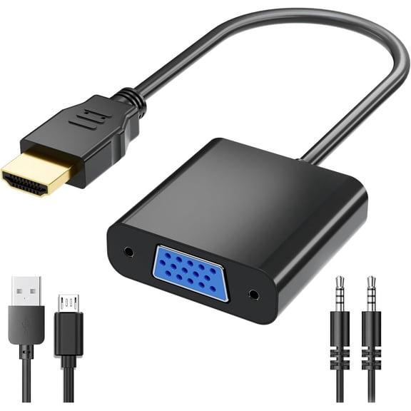HDMI Male to VGA Female Adapter, Gold-Plated Converter with 3.5mm Audio & External Power Port, Support 4K/1080P for Laptop, PC, Xbox, Roku, Monitor, Projector