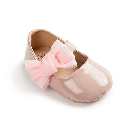 Meckior Baby Girls Shoes Infant Mary Jane Dress Bowknot Princess Crib Flats for Newborn First Walkers 3-18 Months
