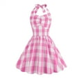 thumbnail image 2 of Odeerbi Girls Princess Dress Little Girls Clothes Halter Plaid Dress 2025 Fashion V-neck Sleeveless Backless Vintage Printed Party Cocktail Dresses Stretchy Dresses Pink 10-11 Years, 2 of 9