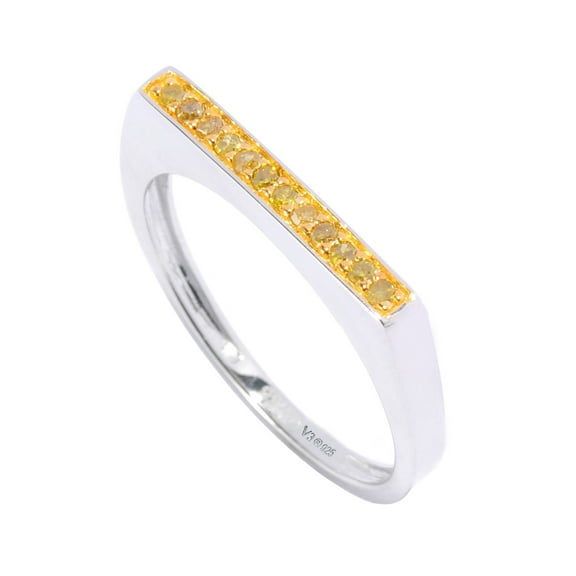 Sterling Silver with Natural Yellow Diamond Stackable Band Ring