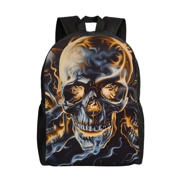 Adobk Fiery Skull Trio Print Water-Resistant Backpack for Work Travel College Durable Laptop Compartment Adjustable Straps