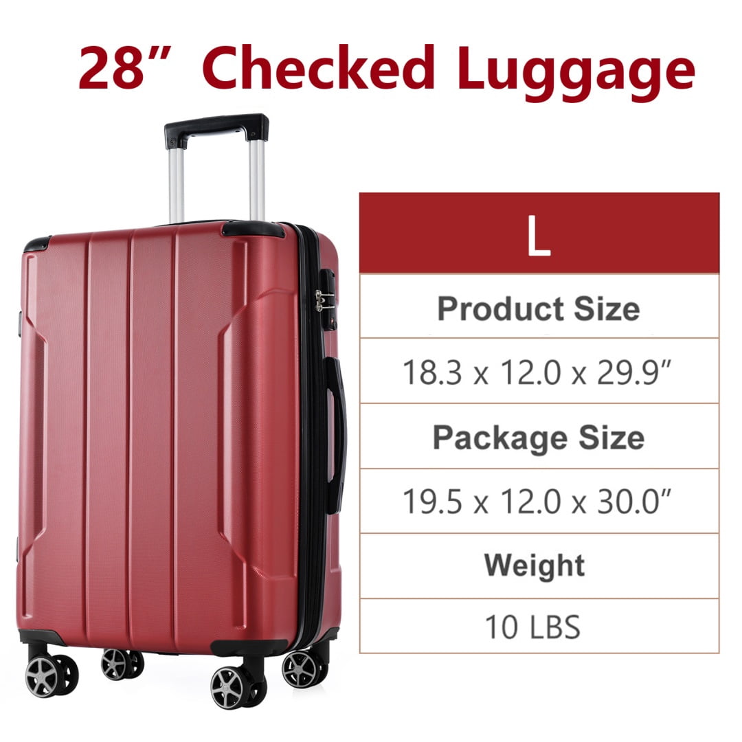 Yougu 28" Lightweight Hardshell Luggage ABS Suitcases with Double Wheels, Expandable Checked , (Red)