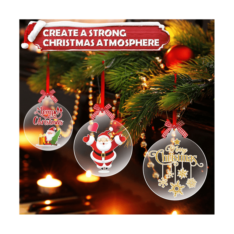 Symkmb 48 Pieces Clear Acrylic Christmas Ornaments Round Acrylic Blanks  Discs Keychain Ornament Vinyl DIY Round Blanks Hanging 