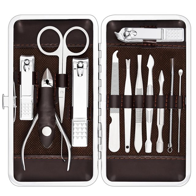 Kit de manicura y pedicura, cortaúñas, herramientas para uñas con lujoso estuche de viaje, juego de 12 (cortaúñas 12 piezas)