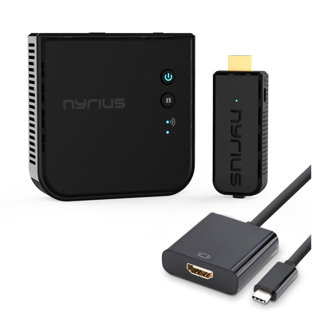 Nyrius ARIES Prime Wireless Video HDMI Transmitter & Receiver for Streaming HD 1080p 3D Video & Digital Audio from Laptop, PC, Cable, Netflix, YouTube, PS to HDTV/Projector with USB C to HDMI Adapter