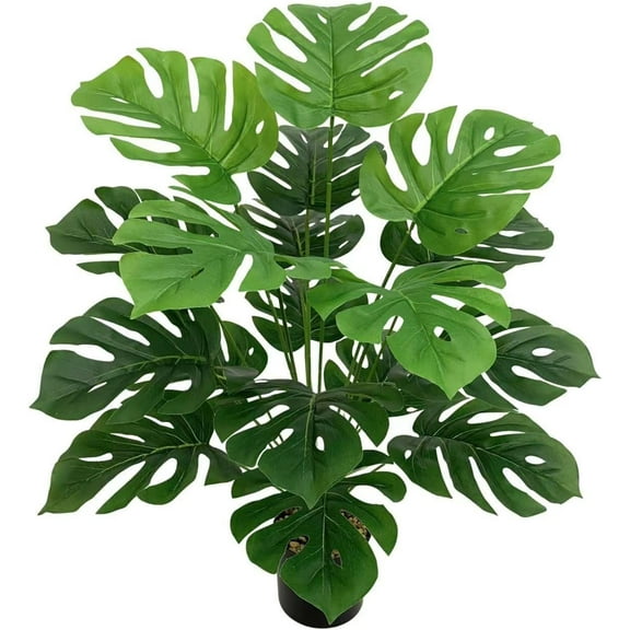 Artificial Monstera Deliciosa Plant,18 Leaves Artificial Tropical Monstera, Faux Fake Monstera Turtle Leaf Tropical Large Palm Tree Leaves Plant Outdoor UV Resistant Plastic Plants