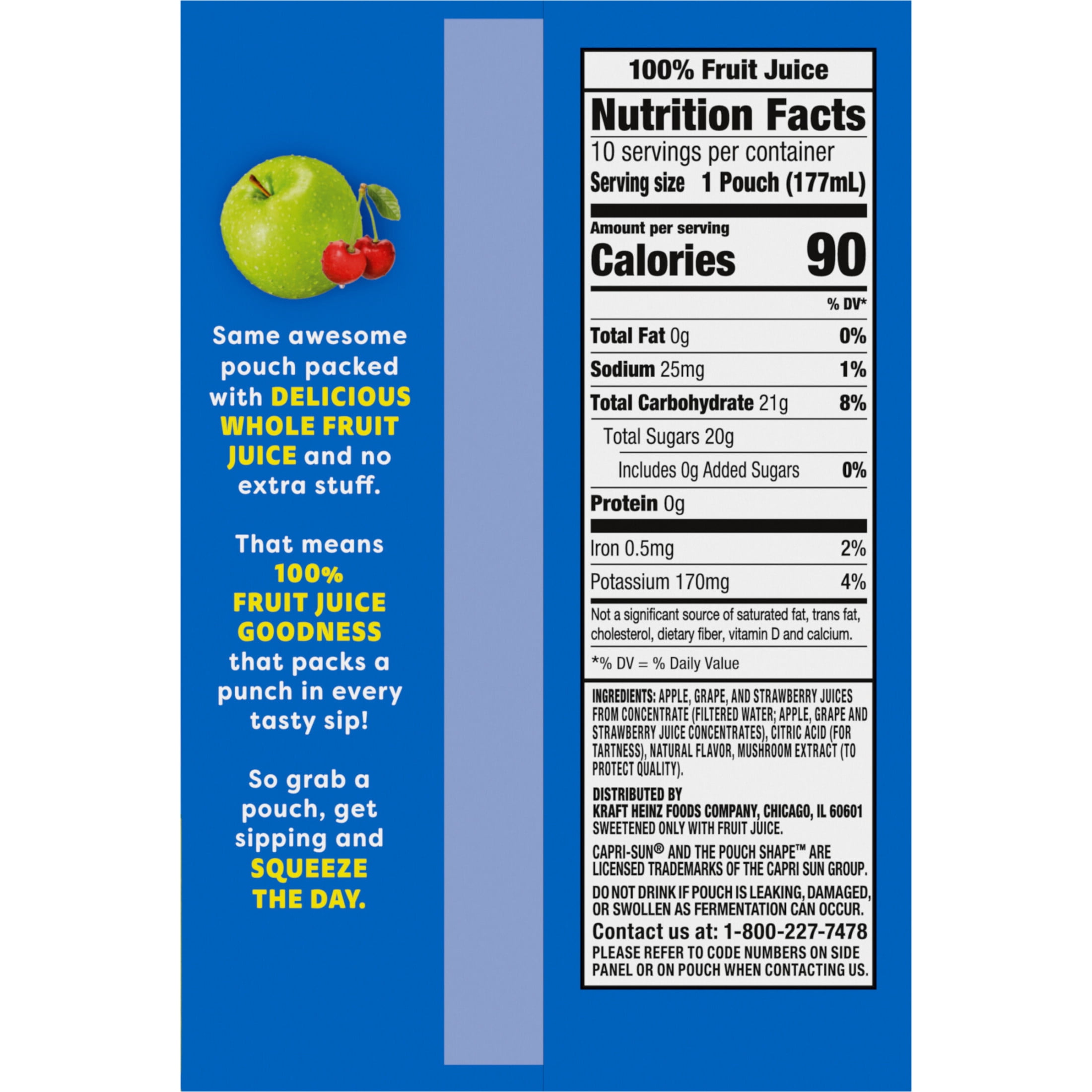 (4 pack) Capri Sun 100% Juice Berry Juice Box Pouches, 10 Ct Box, 6 fl oz Pouches, Liquids