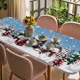 thumbnail image 3 of Blue Christmas Table Cloths for 8 Foot Rectangle Tables, Snowman Xmas Tree Winter Snowflake Patio Waterproof Elastic Fitted Tablecloths, Washable Rectangular Table Cover for Camping, 3 of 8