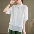 thumbnail image 6 of GigrtiJin Cotton Linen Shirt for Women Button Mandarin Collar Half Sleeve Tunic Top Trendy Solid Double Layer Blouse, 6 of 6