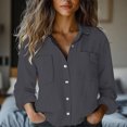 thumbnail image 2 of ManxiVoo Womens Spring Summer Long Sleeve Shirt Breathable Loose Fit Top for Casual and Office Wear M Size Dark Gray, 2 of 9