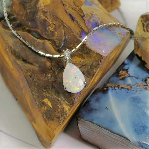 PASSIONATE LOVE STERLING SILVER NATURAL SOLID AUSTRALIAN WHITE OPAL NECKLACE