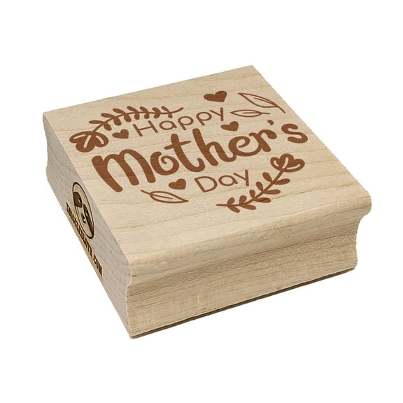 Happy Mother's Day Heart Shaped Flower Border Square Rubber Stamp Stamping Scrapbooking Crafting - Small 1.25in