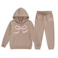 thumbnail image 3 of Hienoo Big Girls Hoodie Set Bow Print Hooded Sweatshirt Sweatpants Casual Sports Outfits, 3 of 3