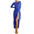 thumbnail image 1 of LSLJS Robe Décontractée pour Femmes à Col Rond, Taille Haute, Bandage, Couleur Unie, Fendue, Robe de Bal, 1 of 3