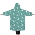 thumbnail image 2 of Oversized Wearable Blanket Hoodie,Green Cartoon Unicorn Pattern Sherpa Blanket Hoodie with Super Pockets,Super Warm Fuzzy Pullover for Women & Men, 2 of 6