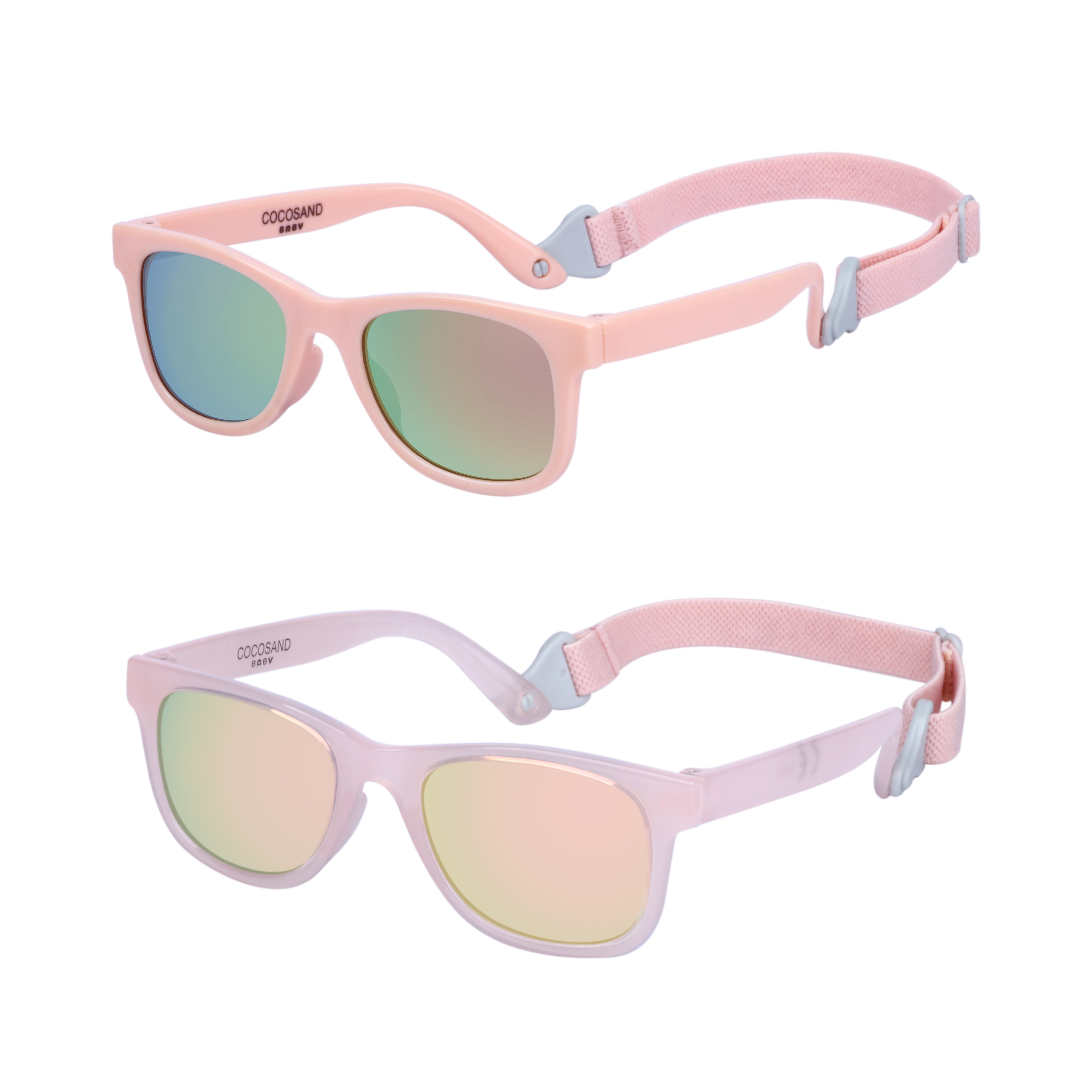COCOSAND Baby Sunglasses with Strap Classic Square Frame UV400 for Infant Toddler Boys Girls Age 0-24 Months , 2-Pack