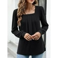 thumbnail image 6 of TEMOFON Womens Tops Fall Blouses Long Sleeve Tunic Square Neck Long Sleeve Shirts Lightweight Sweaters Pleated Casual Loose Fit Dressy Solid Color Black Size XL, 6 of 6