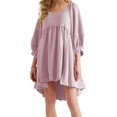 thumbnail image 1 of Women Oversized Sweatshirt Dress Raglan Lantern Sleeve Scoop Neck Pullover High Low Hem Flowy Babydoll Mini Dress, 1 of 3