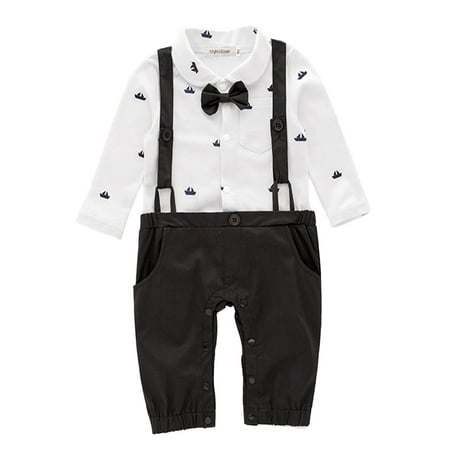 

StylesILove Sailor Boat Print Faux Suspender Formal Wear Baby Boy Romper (3-6 Months Black)