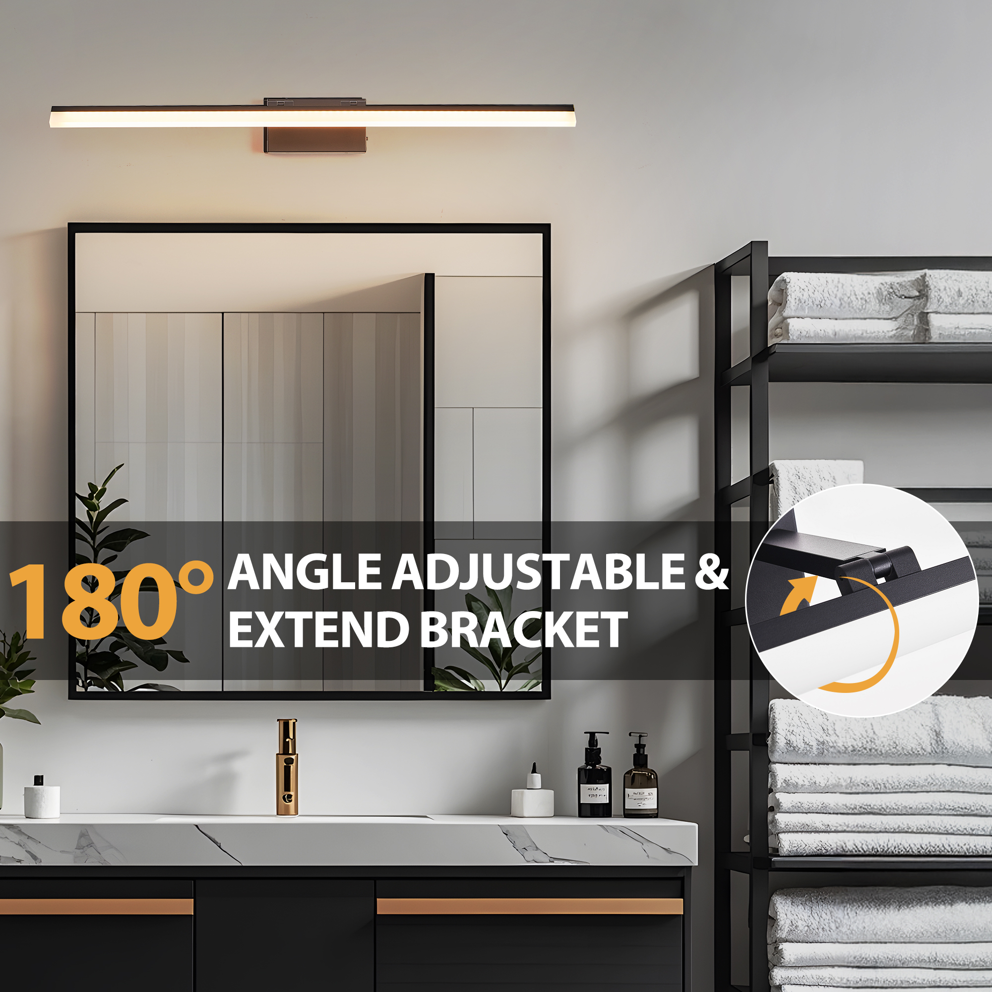 Leumius 39" Modern LED Bathroom Vanity Light, Sleek Black Metal Wall Light for Mirror, Dressing Room or Sink Area