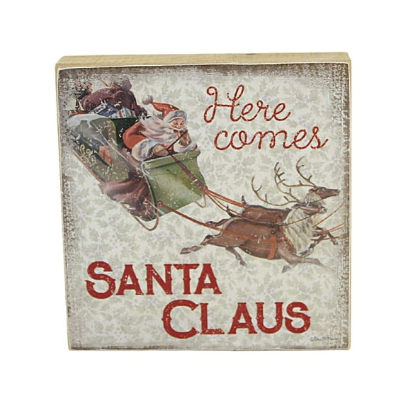 Christmas Santa Claus Block Sign Wood Sleigh Reindeer 113790