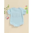 thumbnail image 4 of Argulvti Infant Baby Girls Boys Birthday Romper Cotton Short Sleeve Crewneck Letter Embroidery Leisure Jumpsuit, 4 of 7