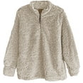 thumbnail image 1 of Victory Women's Fluffy Knit Pullover Quarter Zip Sweater - Cream - L, 1 of 2