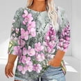 thumbnail image 2 of CYMMPU Fall Fashion Shirts 3/4 Sleeve Spring Tops Round Neck Tunic Tops Floral Printed Loose Fit Blouses for Women Dressy Casual Plus Size Blouse Pink XXXL, 2 of 5