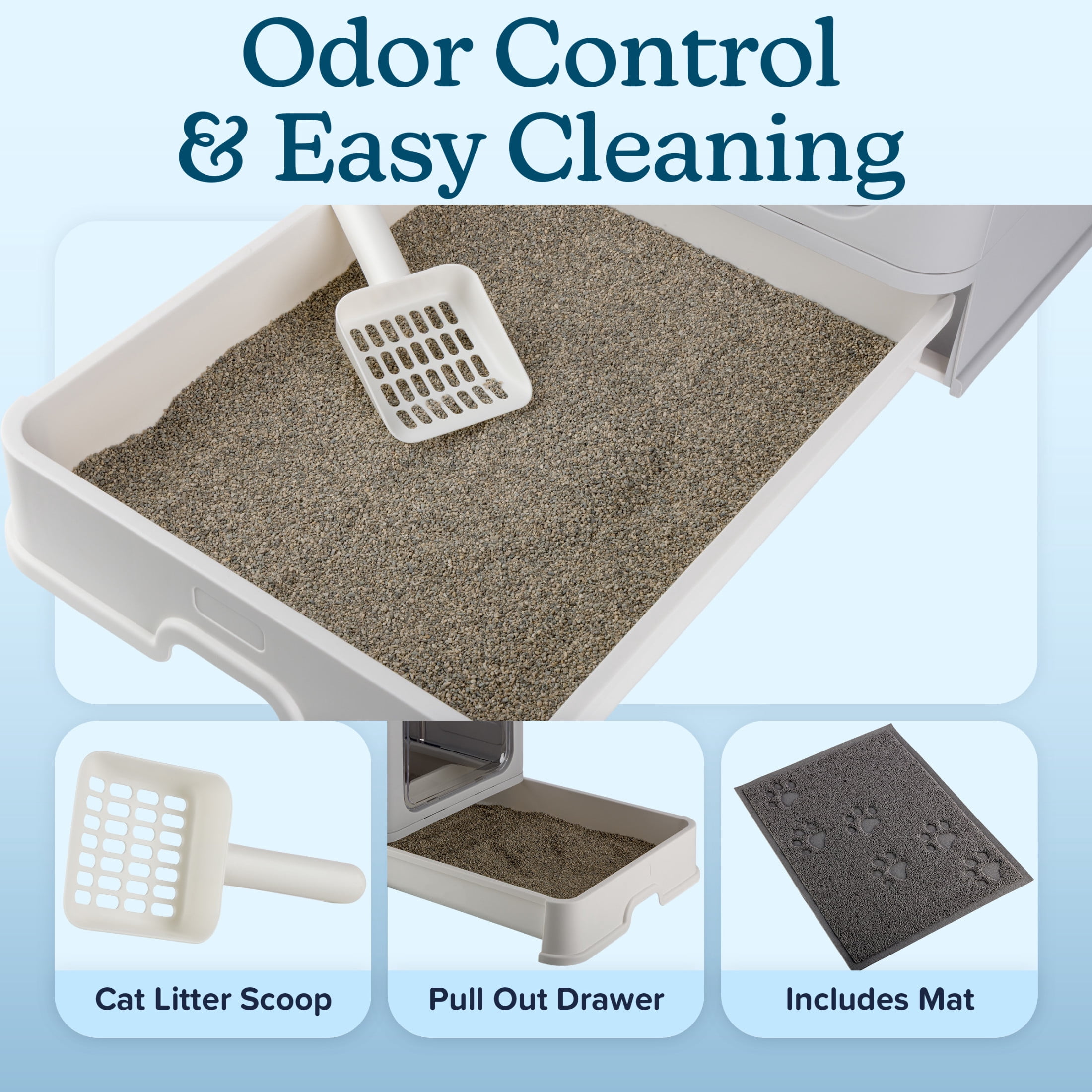 PETMAKER Enclosed Cat Litter Box with Lid, Cat Scoop, Mat, and Pull-Out Drawer (Gray)