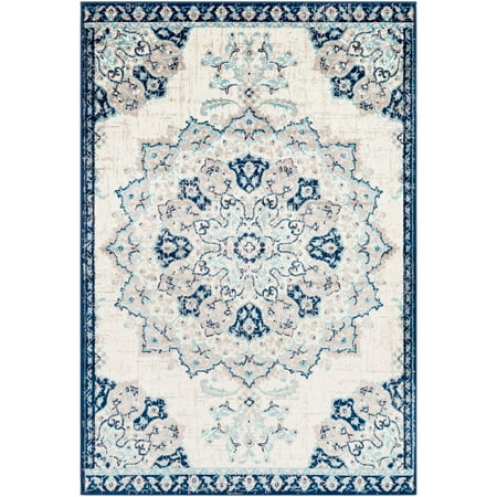 8.8' x 12.8' Traditional Style Aqua Blue and Gray Rectangular Area Throw Rug