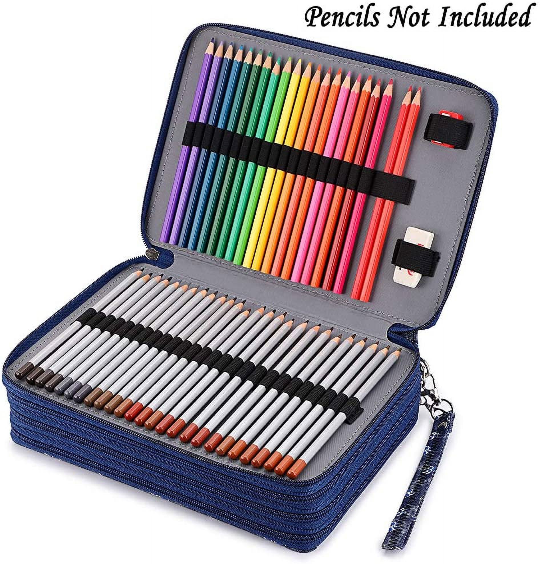 Xelparuc Colored Pencil Case-200-slot Pen Holder Pencil Case Large Capacity Pencil Storage Box with Handle with Convenient Colored Pencil Case, Blue