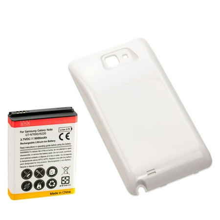 5000mAh Extended Battery with White Battery Cover Door for Samsung Galaxy Note 1 (Best Extended Battery For Note 4)