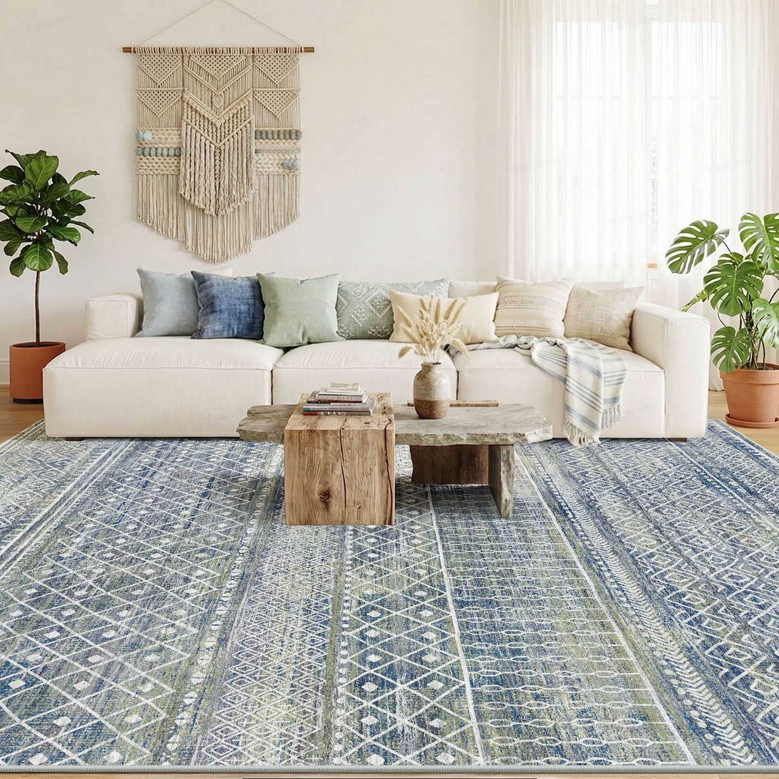 CHITOOMA 6'x9' Area Rugs for Living Room, Washable Rugs Print Pattern Boho Soft Geometric Bohemian Carpet Indoor Rug for Bedroom Dining Room Office Nonslip Foldable Rug