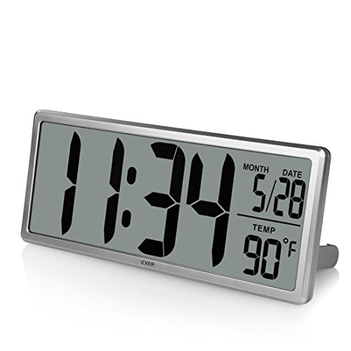 iCKER 13.8” Jumbo LCD Digital Alarm Clock Battery Operated, Large Wall