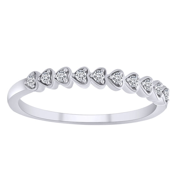 AFFY 0.10 Cttw Round White Natural Diamond Heart Stackable Band Ring In 10K Solid White Gold-Ring Size-10
